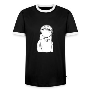 cartoon girl headphones anime - Men's Ringer Shirt - black/white - Front - AI Model Female 172 light (172cm) & AI Model Male 178 light (178cm)