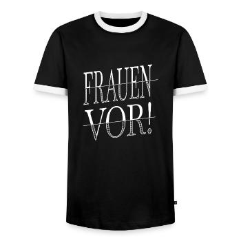 smeilie bday donald  feminist spruch - Männer Kontrast-T-Shirt - Schwarz/Weiß - Vorne - AI Model Female 172 light (172cm) & AI Model Male 178 light (178cm)