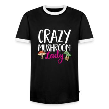 Mushroom hunting, mushrooms, morels, mushroom picking, foraging - Men's Ringer Shirt - black/white - Front - AI Model Female 172 light (172cm) & AI Model Male 178 light (178cm)