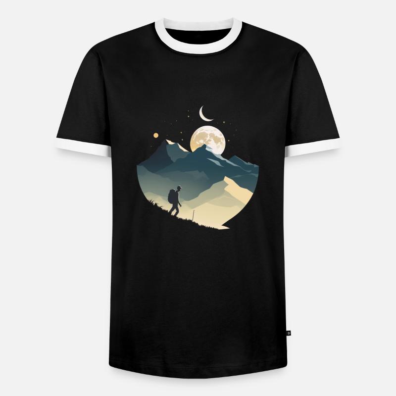 Backpackers in the mountains, moonlight - Men's Ringer Shirt - black/white