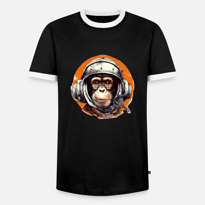 Space Monkey Retro Drawing - Men's Ringer Shirt - black/white