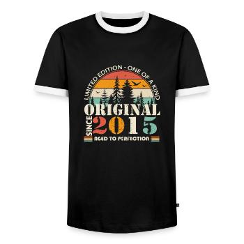 2015: Vintage Legend for the 9th Anniversary - Men's Ringer Shirt - black/white - Front - AI Model Female 172 light (172cm) & AI Model Male 178 light (178cm)