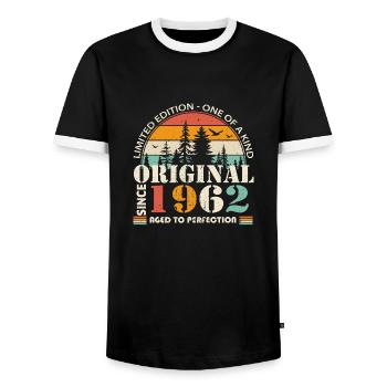 1962: Vintage Legend for the 62nd Anniversary - Men's Ringer Shirt - black/white - Front - AI Model Female 172 light (172cm) & AI Model Male 178 light (178cm)