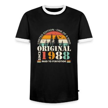 1988: Vintage Legend for the 36th Anniversary - Men's Ringer Shirt - black/white - Front - AI Model Female 172 light (172cm) & AI Model Male 178 light (178cm)