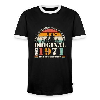 1971: Vintage Legend for the 53rd Anniversary - Men's Ringer Shirt - black/white - Front - AI Model Female 172 light (172cm) & AI Model Male 178 light (178cm)