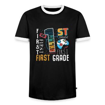 1. Klasse Gaming Schulkind - Männer Kontrast-T-Shirt - Schwarz/Weiß - Vorne - AI Model Female 172 light (172cm) & AI Model Male 178 light (178cm)