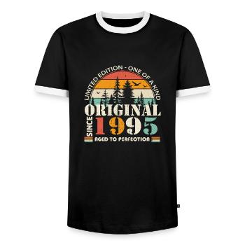 1995: Vintage Legend for the 29th Anniversary - Men's Ringer Shirt - black/white - Front - AI Model Female 172 light (172cm) & AI Model Male 178 light (178cm)