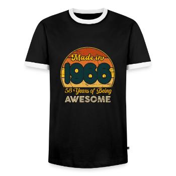 Jahrgang 1966 - Jahrgang 1966 Retro Geburtstag - Männer Kontrast-T-Shirt - Schwarz/Weiß - Vorne - AI Model Female 172 light (172cm) & AI Model Male 178 light (178cm)