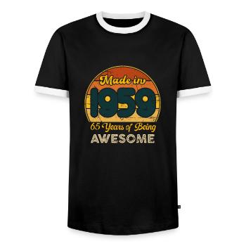 Jahrgang 1959 - Jahrgang 1959 Retro Geburtstag - Männer Kontrast-T-Shirt - Schwarz/Weiß - Vorne - AI Model Female 172 light (172cm) & AI Model Male 178 light (178cm)
