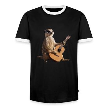 Meerkat Seated Guitar Musician - Men's Ringer Shirt - black/white - Front - AI Model Female 172 light (172cm) & AI Model Male 178 light (178cm)