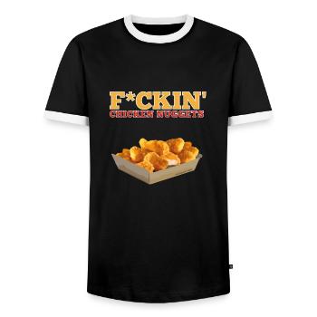 F*CKIN CHICKEN NUGGETS-CENSORED-NEG'S URBAN SPORTS - Men's Ringer Shirt - black/white - Front - AI Model Female 172 light (172cm) & AI Model Male 178 light (178cm)