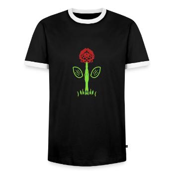 Flower, Rose, Symbol, Shape, Plant - Men's Ringer Shirt - black/white - Front - AI Model Female 172 light (172cm) & AI Model Male 178 light (178cm)