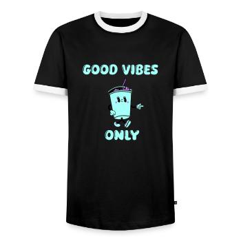 Buvez des vibrations de dessin animé - T-shirt contrasté Homme - noir/blanc - Devant - AI Model Female 172 light (172cm) & AI Model Male 178 light (178cm)