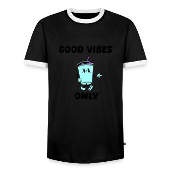 drink cartoon vibes - Men's Ringer Shirt - black/white - Front - AI Model Female 172 light (172cm) & AI Model Male 178 light (178cm)