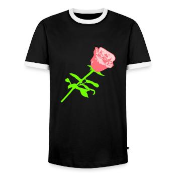 Jolie belle fleur de rose feuille roses romantique - T-shirt contrasté Homme - noir/blanc - Devant - AI Model Female 172 light (172cm) & AI Model Male 178 light (178cm)