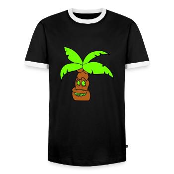 Lustige Palme Gesicht Insel Urlaub Glücklich Comic - Männer Kontrast-T-Shirt - Schwarz/Weiß - Vorne - AI Model Female 172 light (172cm) & AI Model Male 178 light (178cm)