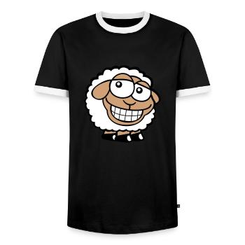 Sheep Grin Looks Stupid Cheeky Smile Happy - Men's Ringer Shirt - black/white - Front - AI Model Female 172 light (172cm) & AI Model Male 178 light (178cm)