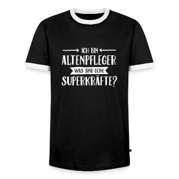 Ich Bin Altenpfleger Was Sind Deine Superkräfte - Männer Kontrast-T-Shirt - Schwarz/Weiß - Vorne - AI Model Female 172 light (172cm) & AI Model Male 178 light (178cm)
