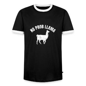 Easy Lama Alpaka Prob-Llama Chill Funny saying - Men's Ringer Shirt - black/white - Front - AI Model Female 172 light (172cm) & AI Model Male 178 light (178cm)