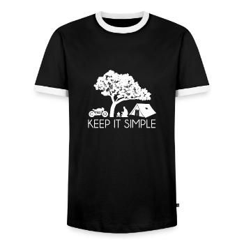 Keep it Simple Gift Motorcyclist Tent Nature - Men's Ringer Shirt - black/white - Front - AI Model Female 172 light (172cm) & AI Model Male 178 light (178cm)