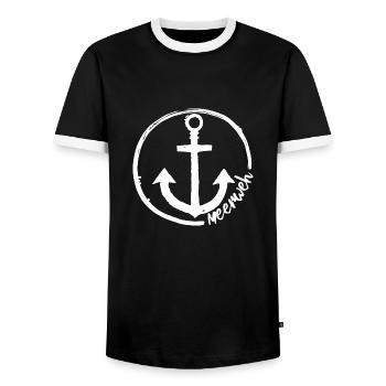 Meerweh - zeig es mit dem Anker ! - Männer Kontrast-T-Shirt - Schwarz/Weiß - Vorne - AI Model Female 172 light (172cm) & AI Model Male 178 light (178cm)