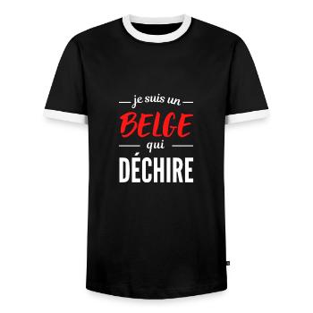 Je suis un Belge qui déchire - T-shirt contrasté Homme - noir/blanc - Devant - AI Model Female 172 light (172cm) & AI Model Male 178 light (178cm)