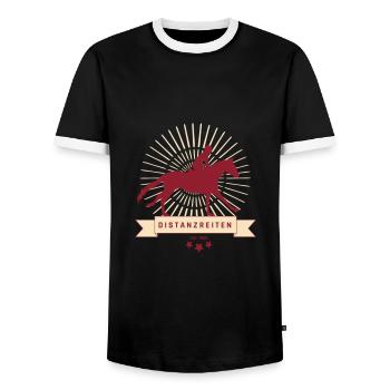Distanzreiten - Männer Kontrast-T-Shirt - Schwarz/Weiß - Vorne - AI Model Female 172 light (172cm) & AI Model Male 178 light (178cm)
