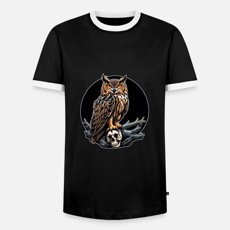 Owl sitting on sculls - Men's Ringer Shirt - black/white