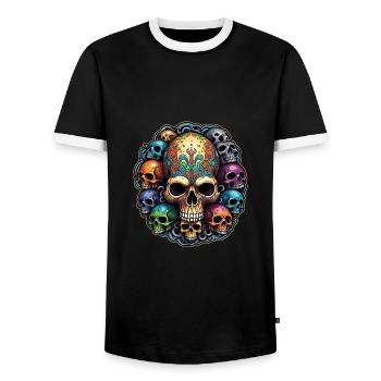 Dekorativer großer Schädel mit kleinen Schädeln - Männer Kontrast-T-Shirt - Schwarz/Weiß - Vorne - AI Model Female 172 light (172cm) & AI Model Male 178 light (178cm)