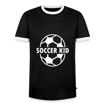 Soccer kid (two halves of football) - Men's Ringer Shirt - black/white - Front - AI Model Female 172 light (172cm) & AI Model Male 178 light (178cm)