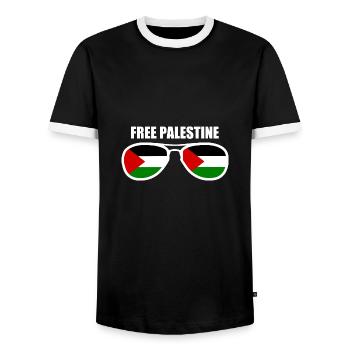 Free palestine - Men's Ringer Shirt - black/white - Front - AI Model Female 172 light (172cm) & AI Model Male 178 light (178cm)