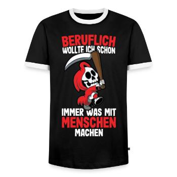 Beruflich wollte ich was mit Menschen Sensenmann - Männer Kontrast-T-Shirt - Schwarz/Weiß - Vorne - AI Model Female 172 light (172cm) & AI Model Male 178 light (178cm)