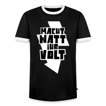 Macht Watt ihr Volt! (Geschenk) - Männer Kontrast-T-Shirt - Schwarz/Weiß - Vorne - AI Model Female 172 light (172cm) & AI Model Male 178 light (178cm)