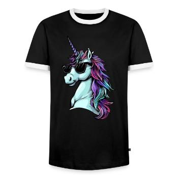 Cool Einhorn Portrait - Einhorn mit Sonnenbrille - Männer Kontrast-T-Shirt - Schwarz/Weiß - Vorne - AI Model Female 172 light (172cm) & AI Model Male 178 light (178cm)