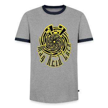 rzhw_mag-acid-core-23 - Men's Ringer Shirt - grey/navy  - Front - AI Model Female 172 light (172cm) & AI Model Male 178 light (178cm)