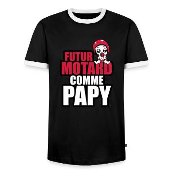 futur motard comme papy - T-shirt contrasté Homme - noir/blanc - Devant - AI Model Female 172 light (172cm) & AI Model Male 178 light (178cm)