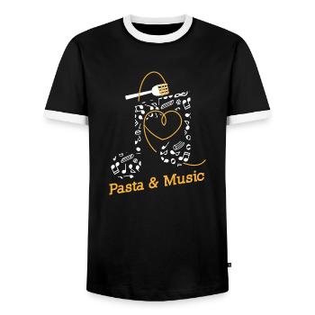 Pasta and Music Ironic Saying Spaghetti Italian - Men's Ringer Shirt - black/white - Front - AI Model Female 172 light (172cm) & AI Model Male 178 light (178cm)