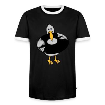 Party Seagull Vinyl Record - Men's Ringer Shirt - black/white - Front - AI Model Female 172 light (172cm) & AI Model Male 178 light (178cm)