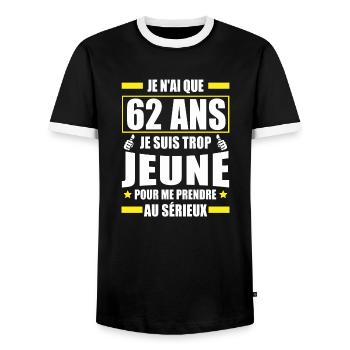 je n ai que 62 ans / cadeau anniversaire 62 ans - T-shirt contrasté Homme - noir/blanc - Devant - AI Model Female 172 light (172cm) & AI Model Male 178 light (178cm)