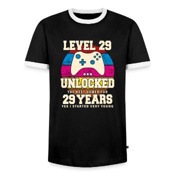 Original 1995 29 Years Old Level 29 Unlock - Men's Ringer Shirt - black/white - Front - AI Model Female 172 light (172cm) & AI Model Male 178 light (178cm)