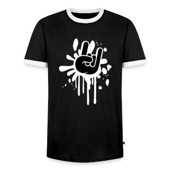 Heavy Metal Hard Rock Graffiti Horns Hand Gesture - Men's Ringer Shirt - black/white - Front - AI Model Female 172 light (172cm) & AI Model Male 178 light (178cm)