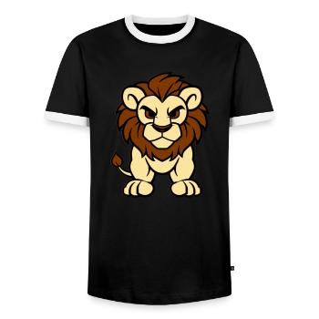Lion Bande Dessinée Animal - T-shirt contrasté Homme - noir/blanc - Devant - AI Model Female 172 light (172cm) & AI Model Male 178 light (178cm)