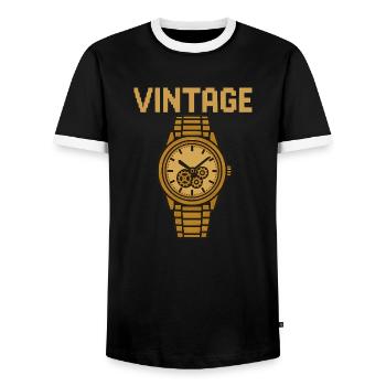 Montre-bracelet rétro en or avec mouvement mécanique - T-shirt contrasté Homme - noir/blanc - Devant - AI Model Female 172 light (172cm) & AI Model Male 178 light (178cm)