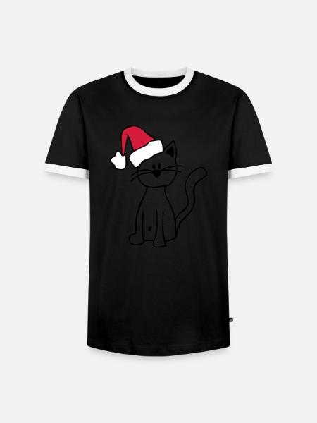Weihnachtskatze Meowy Christmas - Männer Kontrast-T-Shirt - Schwarz/Weiß