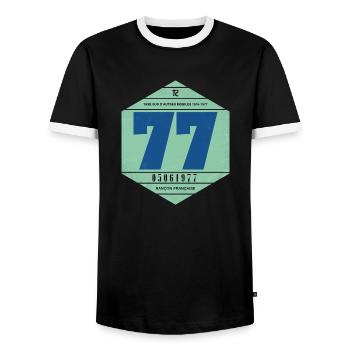 Vignette automobile 1977 - T-shirt contrasté Homme - noir/blanc - Devant - AI Model Female 172 light (172cm) & AI Model Male 178 light (178cm)