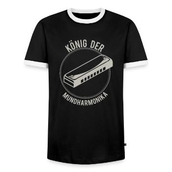 Shirt Geschenk König der Mundharmonika - Männer Kontrast-T-Shirt - Schwarz/Weiß - Vorne - AI Model Female 172 light (172cm) & AI Model Male 178 light (178cm)