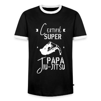 Certifié super papa Jiu jitsu - T-shirt contrasté Homme - noir/blanc - Devant - AI Model Female 172 light (172cm) & AI Model Male 178 light (178cm)