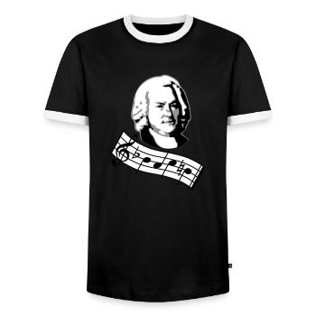 bach noten 3col vers2 - Männer Kontrast-T-Shirt - Schwarz/Weiß - Vorne - AI Model Female 172 light (172cm) & AI Model Male 178 light (178cm)