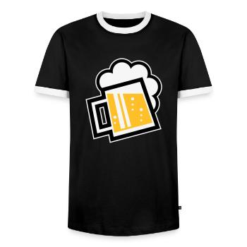 Bavarian Beer Mug (German Glass / R / \ / 3C) - Men's Ringer Shirt - black/white - Front - AI Model Female 172 light (172cm) & AI Model Male 178 light (178cm)