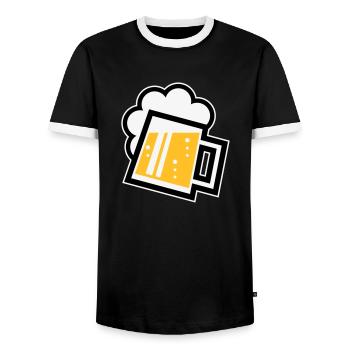 Bavarian Beer Mug (German Glass / R / / / 3C) - Men's Ringer Shirt - black/white - Front - AI Model Female 172 light (172cm) & AI Model Male 178 light (178cm)